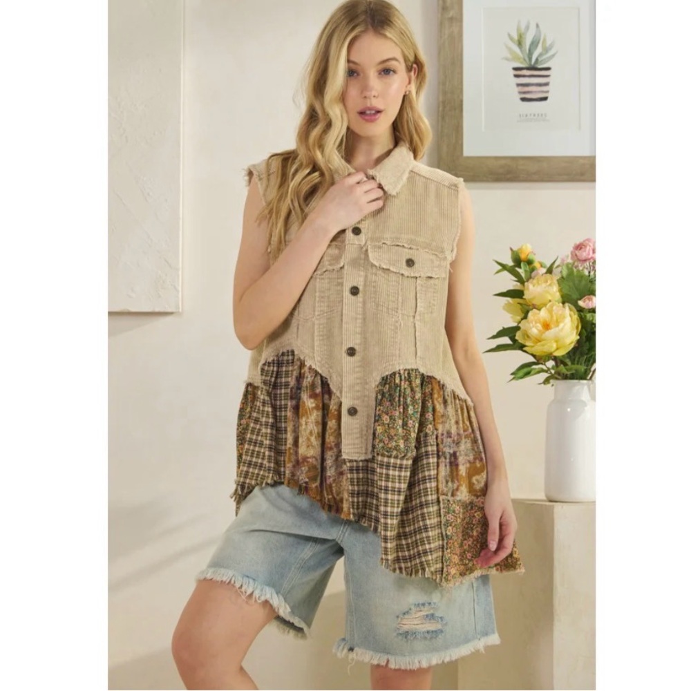 Oli & Hali NWOT washed flannel ruffle hem top - Picture 2 of 8